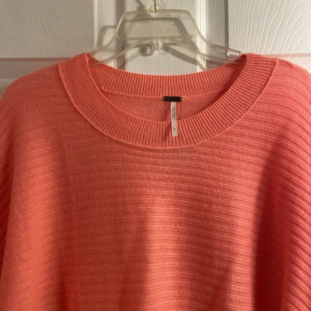 Free People Ribbed Coral Cashmere Pullover - Picture 3 of 6